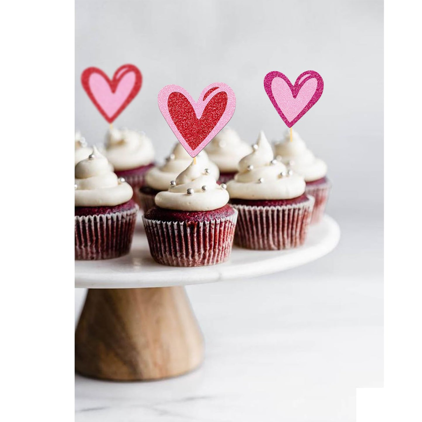 24Pcs Love Heart Cupcake Toppers For Valentine'S Day Decorations, Love Heart Valentine'S Day Cupcake Toppers For Wedding Bridal