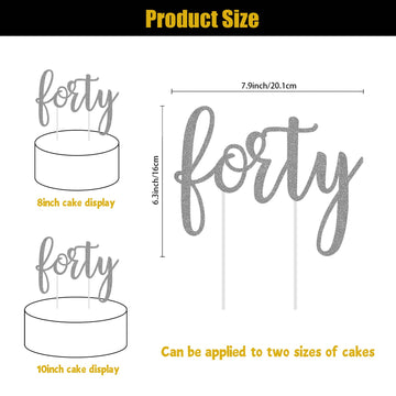 Silver Glitter 40Th Birthday Cake Topper, Forty Birthday Cake Topper For Celebrating Forty Years Old Anniversary/Birthday Party