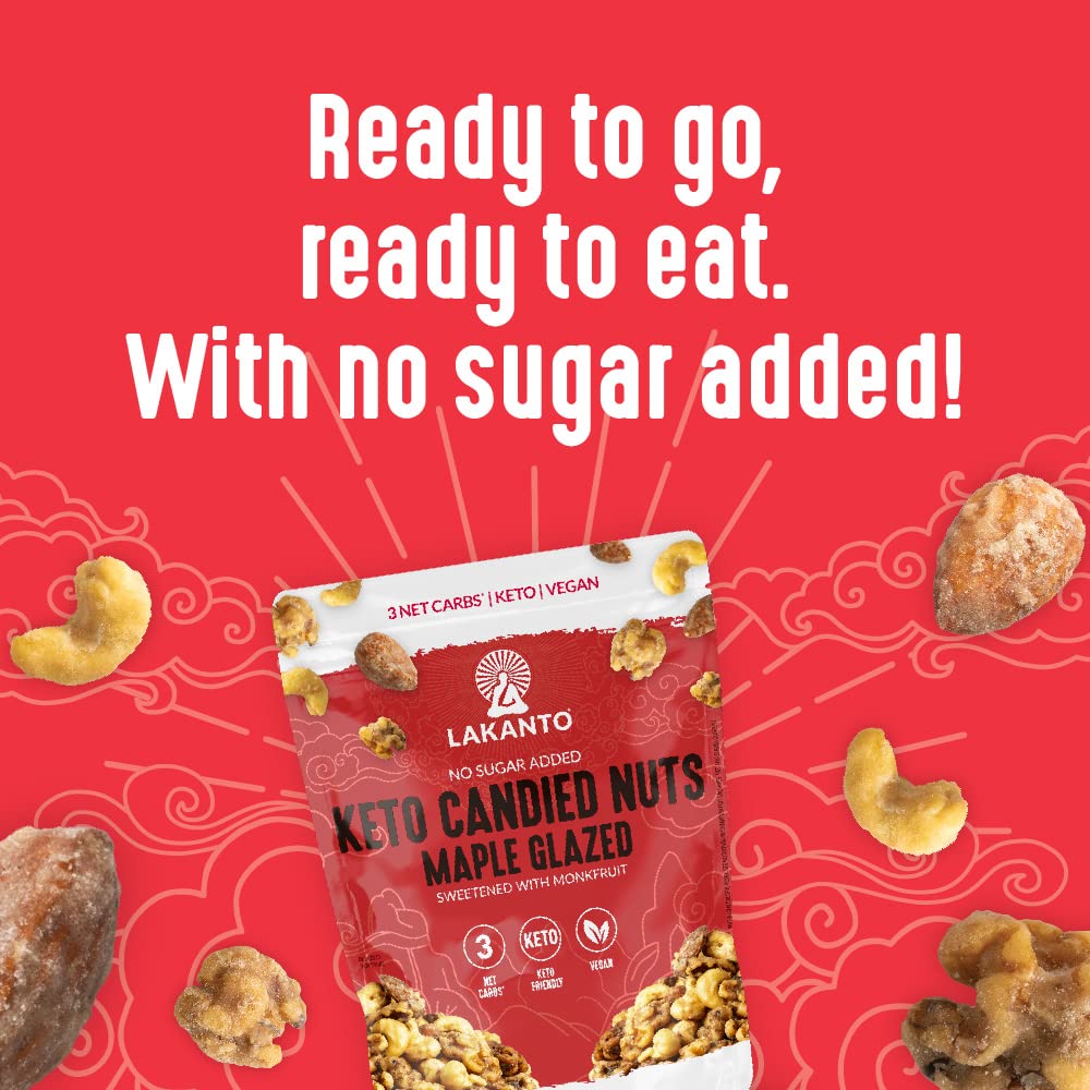 Lakanto Candied Nuts Maple Glazed - No Sugar Added, Sweetened with Monk Fruit, 3 Net Carbs, Keto Diet Friendly, Vegan, On the Go