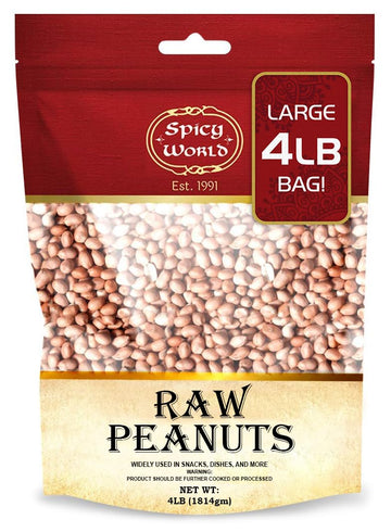 Spicy World Peanuts, Raw Whole With Skin (Uncooked, Unsalted) 4 Pound (64Oz) ~ All Natural - Usa Grown Red Skin Spanish Grade
