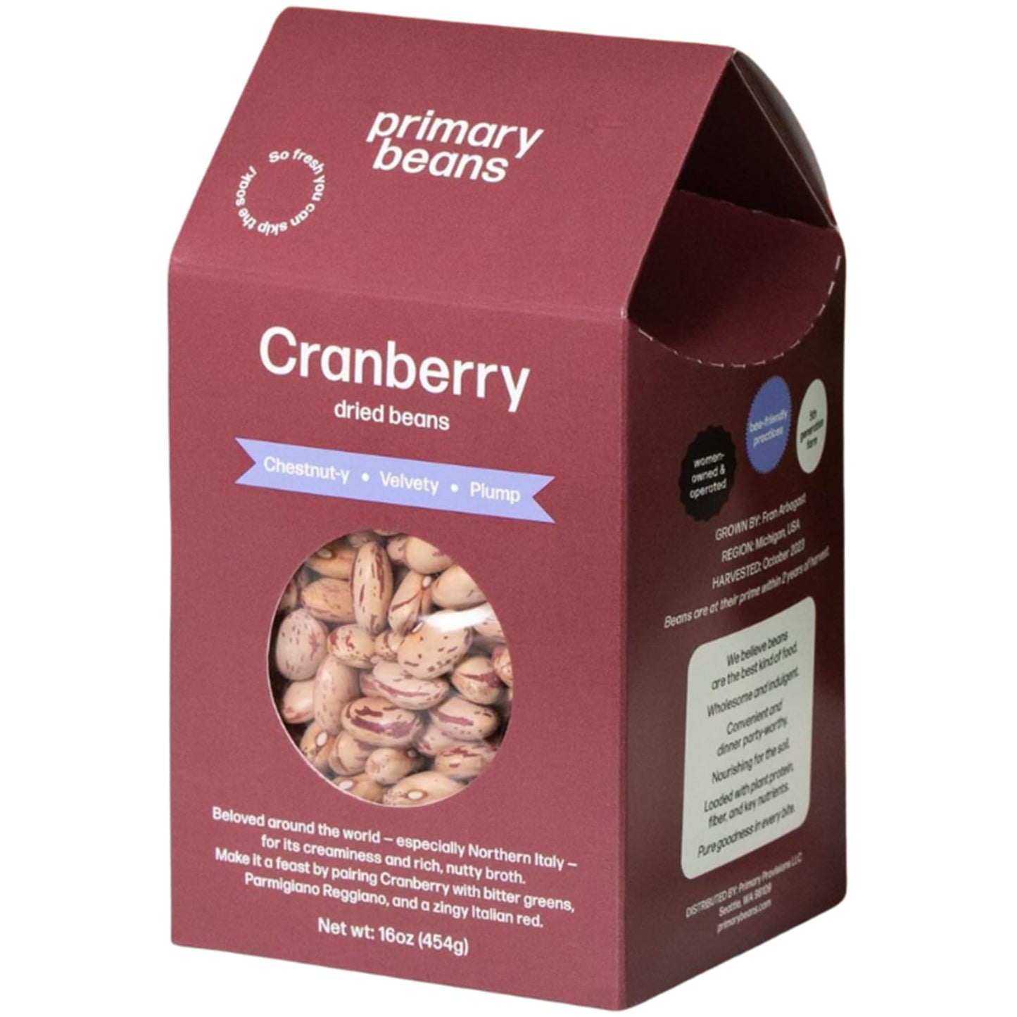 Primary Beans - Cranberry Dried Beans - Chestnuty, Velvety, Plump - Known as Borlotti Beans - Great for Soups & Stews - Pair w/H