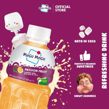 Mogu Mogu Drink Passion Fruit (6 Bottles) Delicious Drinks Made With Nata De Coco (Coconut Jelly). Fun Chewable Juice Boxes For