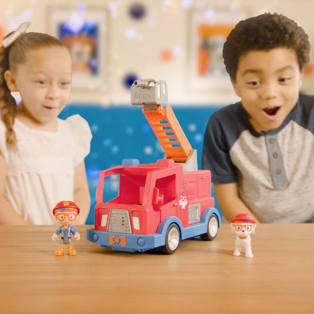 Blippi Fire Truck - Fun Vehicles With Freewheeling Features Including 3 Firefighter And Fire Dog, Sounds And Phrases - Educational Vehicles For Toddlers And Young Kids
