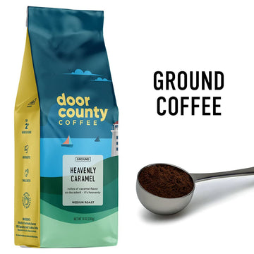 Door County Coffee Heavenly Caramel Flavored Coffee Ground | 10 Oz Bag | Flavored Ground Coffee Medium Roast | 100% Specialty Ar