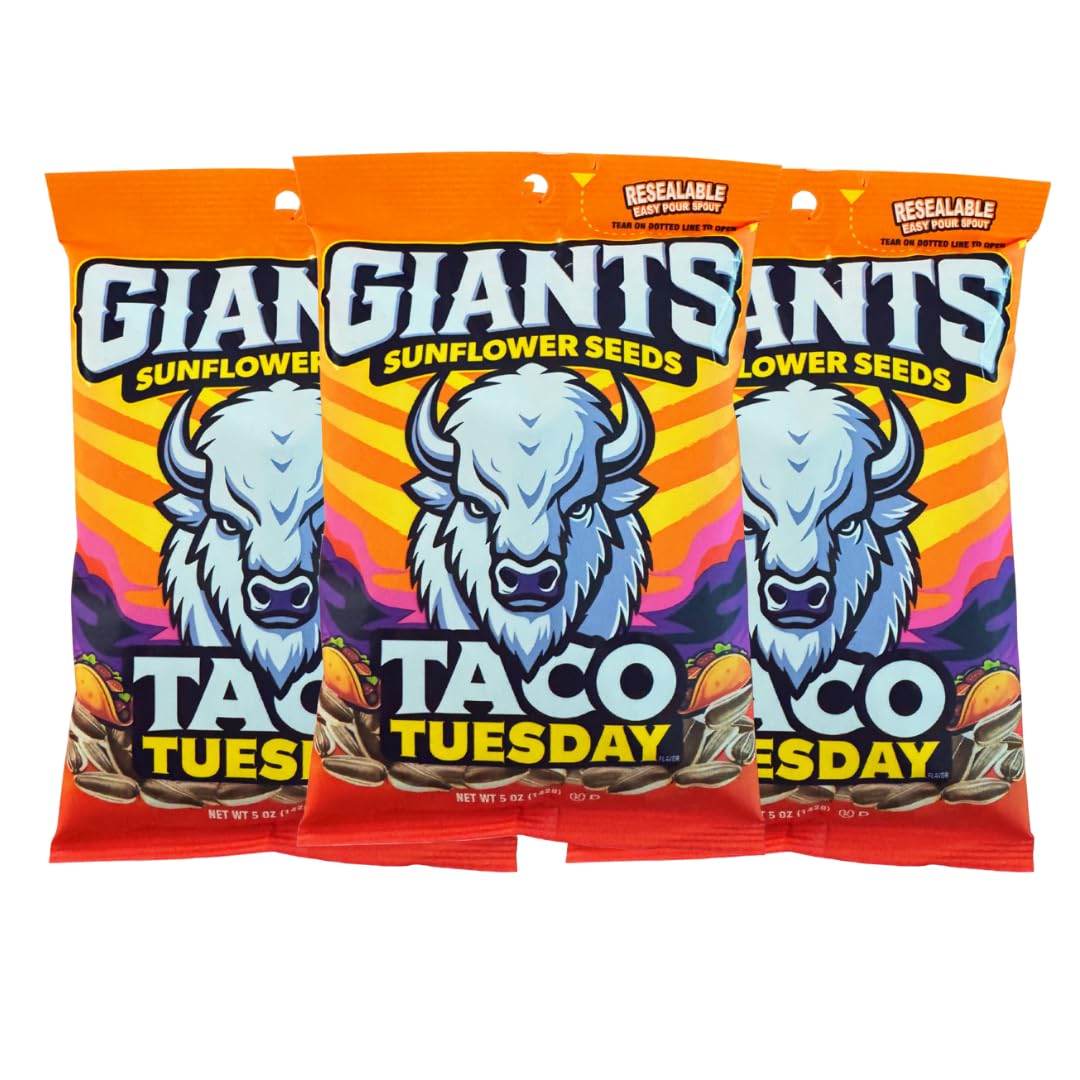 Giants Taco Tuesday Sunflower Seeds - Sunflower Seeds To Eat High Protein Snack Zesty Taco Seasoning Source Of Vitamin E & Fiber Content - 5 Oz Resealable Bags (Pack Of 3)