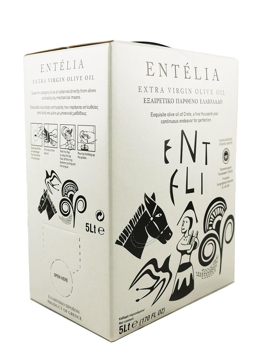 Entelia 5L Bag-In-Box Extra Virgin Olive Oil From Crete, Greece, 169 Fl Oz (5 Liters)
