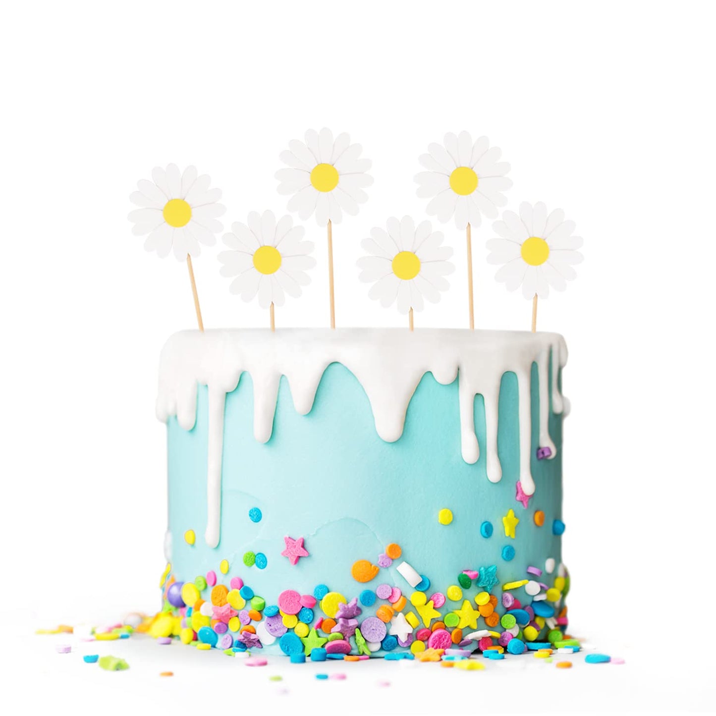 Hengmerry Daisy Cupcake Toppers, White Paper Cake Picks, Set of 36, Model DGC-17