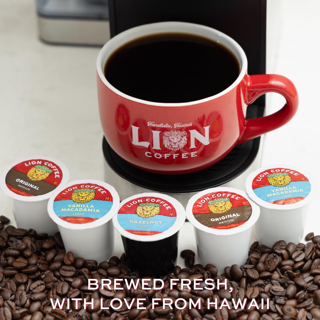 Lion Coffee Vanilla Macadamia Flavor, Single-Serve Coffee Pods - 12 Count Box (Pack Of Three)
