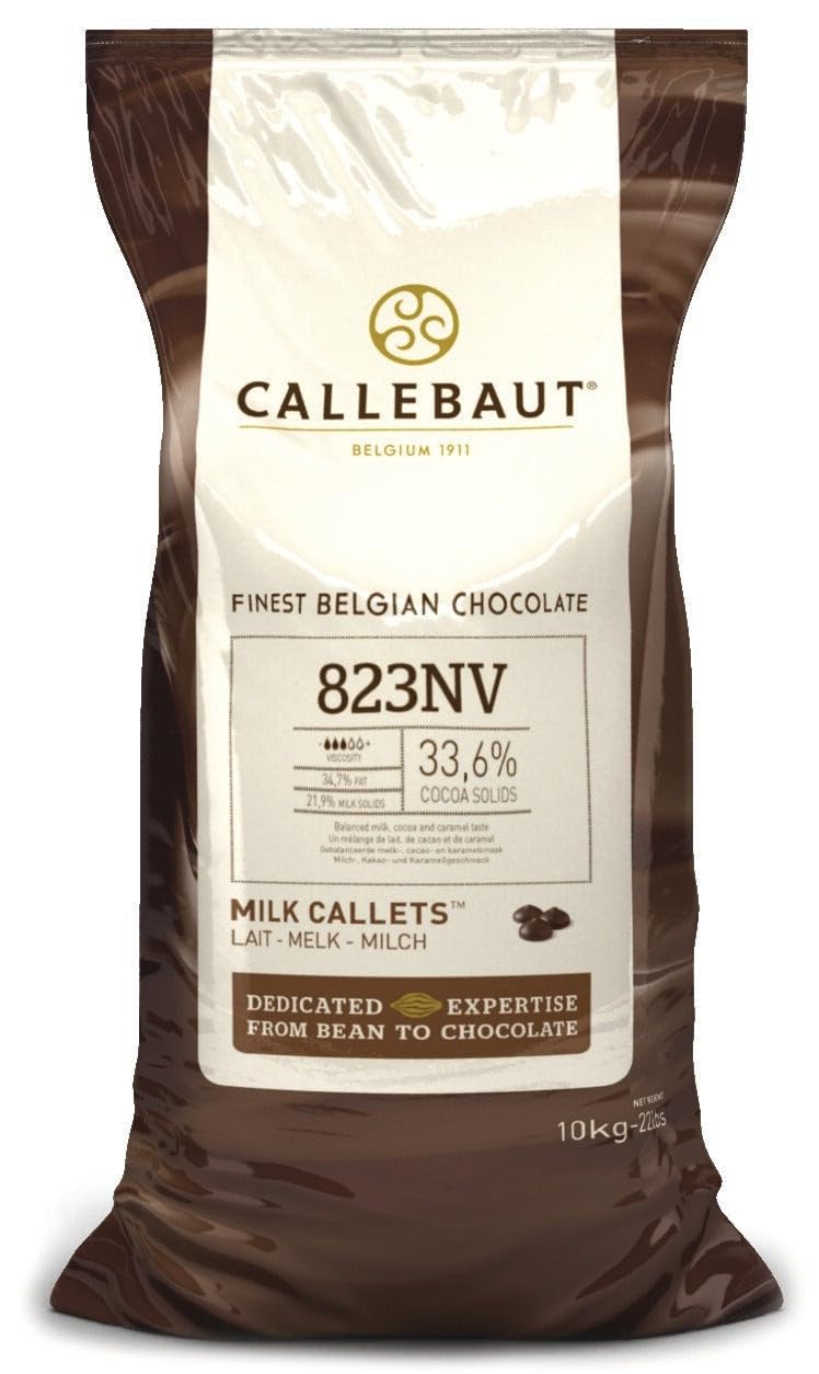 Callebaut 823 Milk Chocolate Callets - 22 LBS Belgian Baking Chocolate Callets - Min 30.2% Cocoa butter, 4.9% fat free cocoa, 6%