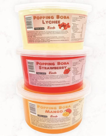 Fanale Popping Boba Pearls For Bubble Tea - 3 Lb (1 Lb X 3) | Strawberry Mango Lychee | Bursting Boba Pearls Bubble 450G X 3 | F