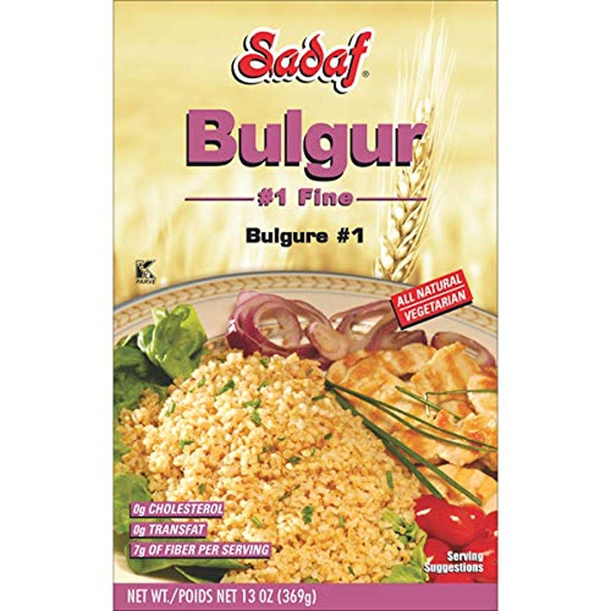 Sadaf Bulgur #1 Fine - Bulgur Wheat For Cooking - Middle Eastern Cuisine - Traditional & Healthy Meal - Kosher - Vegetarian - 13 Oz Box