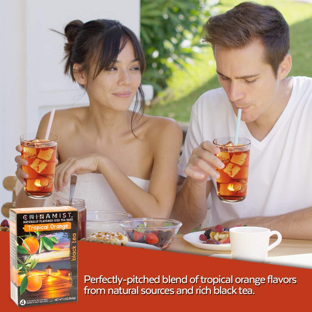 China Mist Iced Tea - Tropical Orange Black Tea Infusion - Refreshing And Delicious - Each Tea Bag Yields 1/2 Gallon - 4 Bags.