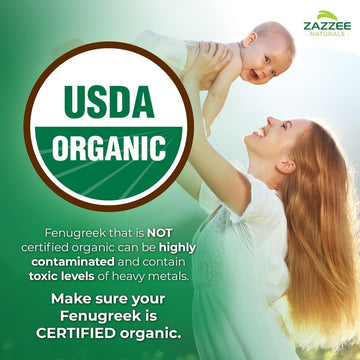 Zazzee Organic Fenugreek 30:1 Extract 6000 mg - 120 Vegan compact pieces, Non-GMO, 4 Month Supply