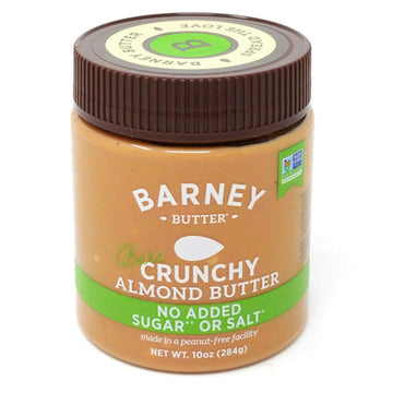 BARNEY Almond Butter, Bare Crunchy, No Sugar No Salt, Paleo, KETO, Non-GMO, Skin-Free, 10 Ounce