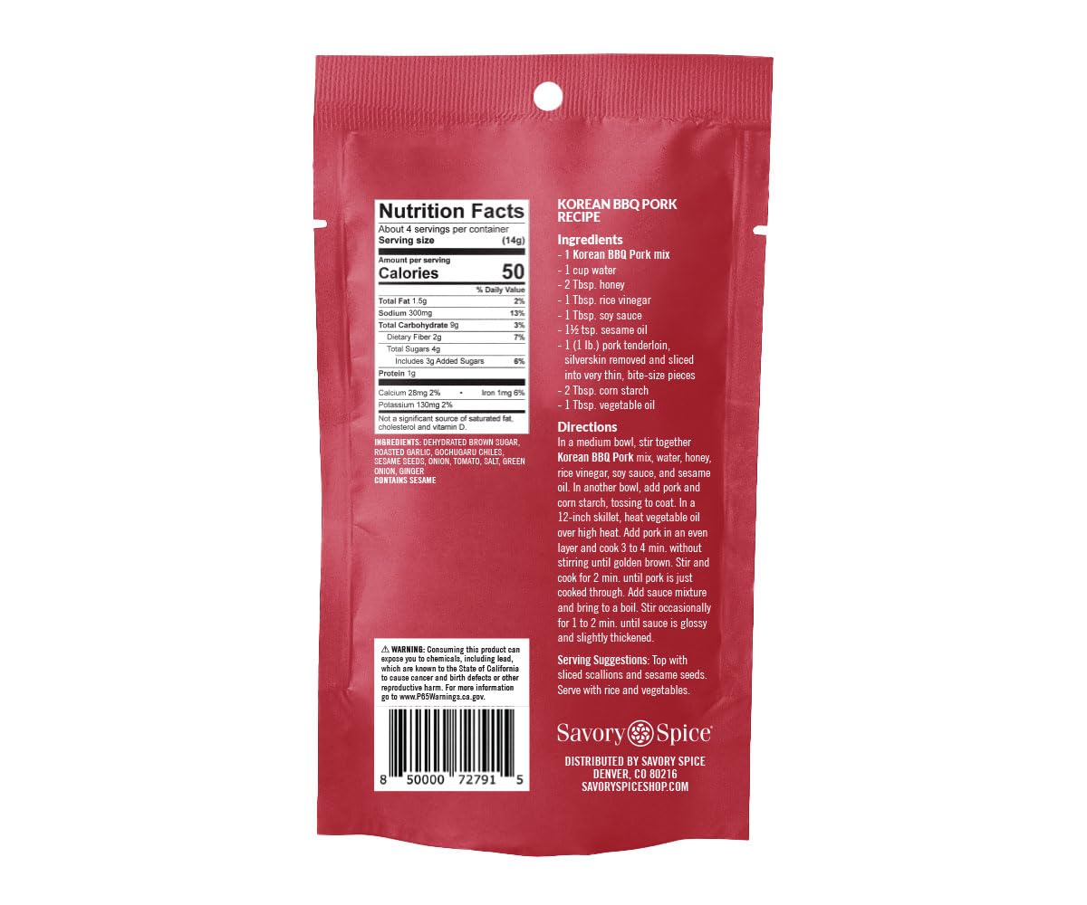 Savory Spice Korean Bbq Pork Spice & Easy Meal Starter Spice Mix | Korean Bbq Rub Seasoning Packet & Marinade Mix (Net: 1.95 Oz)