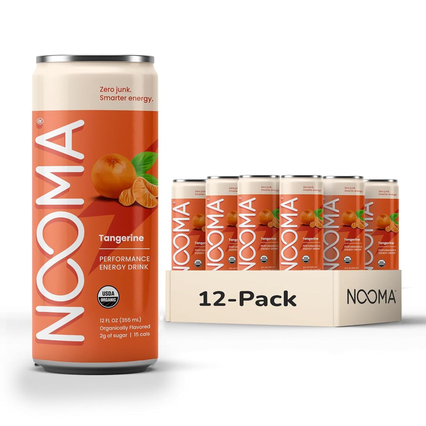 NOOMA Organic Sport Energy Drink, Pre Workout, 120mg Caffeine, 15 Calories, Pack of 12 (12 Fl Oz each), Tangerine Flavor