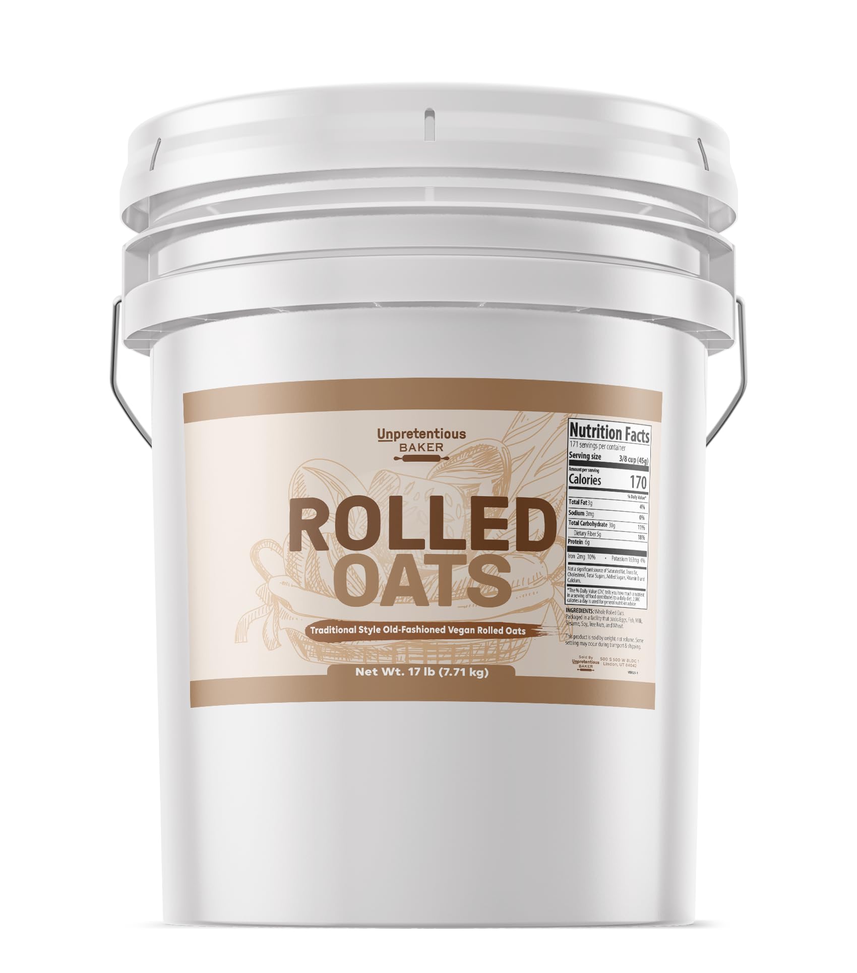 Unpretentious Rolled Oats, 5 Gallons, Old Fashioned Oats, Good Source of Iron