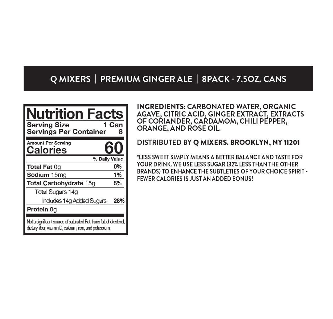 Q MIXERS Ginger Ale - Real Ginger & Organic Agave, 7.5 Fl Oz Cans, Pack of 8, Perfect for Cocktails & Mocktails