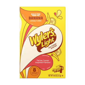SINGLES TO GO! Wylers Light Banana Powdered Drink Mix - Sugar Free - 0.42 Ounce Pack of 6 - 48 Servings