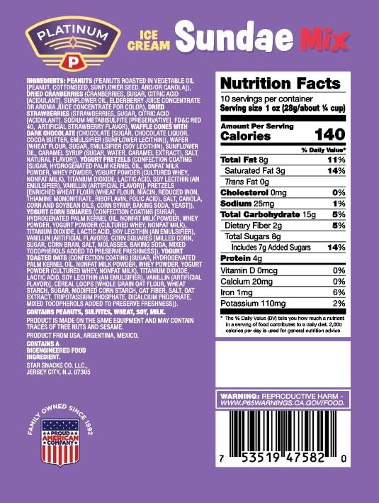Platinum Ice Cream Sundae Trail Mix - A Decadent Blend Of Nuts, Dried Fruits, Dark Chocolate Waffle Cones, Yogurt Pretzels & Cor