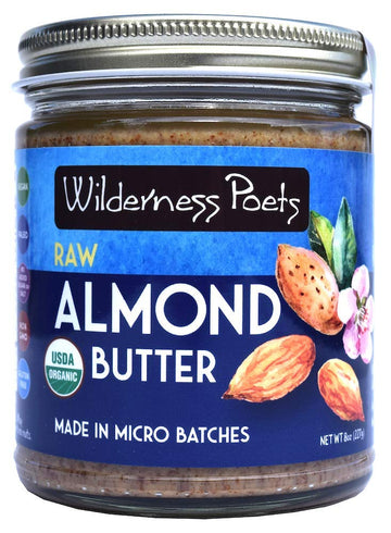 Wilderness Poets, Almond Butter - Organic Raw Nut Butter (8 Ounce) - Vegan, Gluten Free, Non Gmo, No Salt, No Sugar - Glass Jar