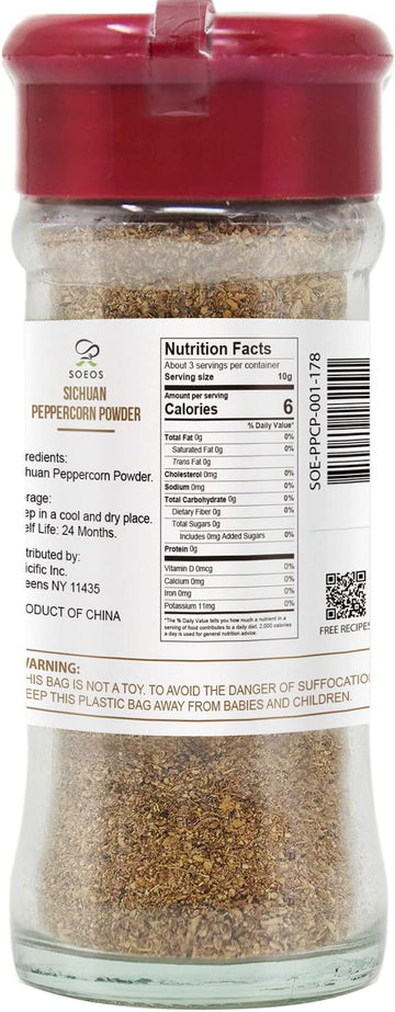Soeos Sichuan Peppercorn Powder 1oz (28.3g), Non-GMO Verified, Szechuan Peppercorn, Ground Sichuan Green Peppercorns, Green Sich