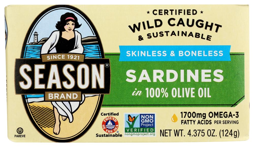 Season Sardines Skinless & Boneless in Pure Olive Oil (Pack of 6)