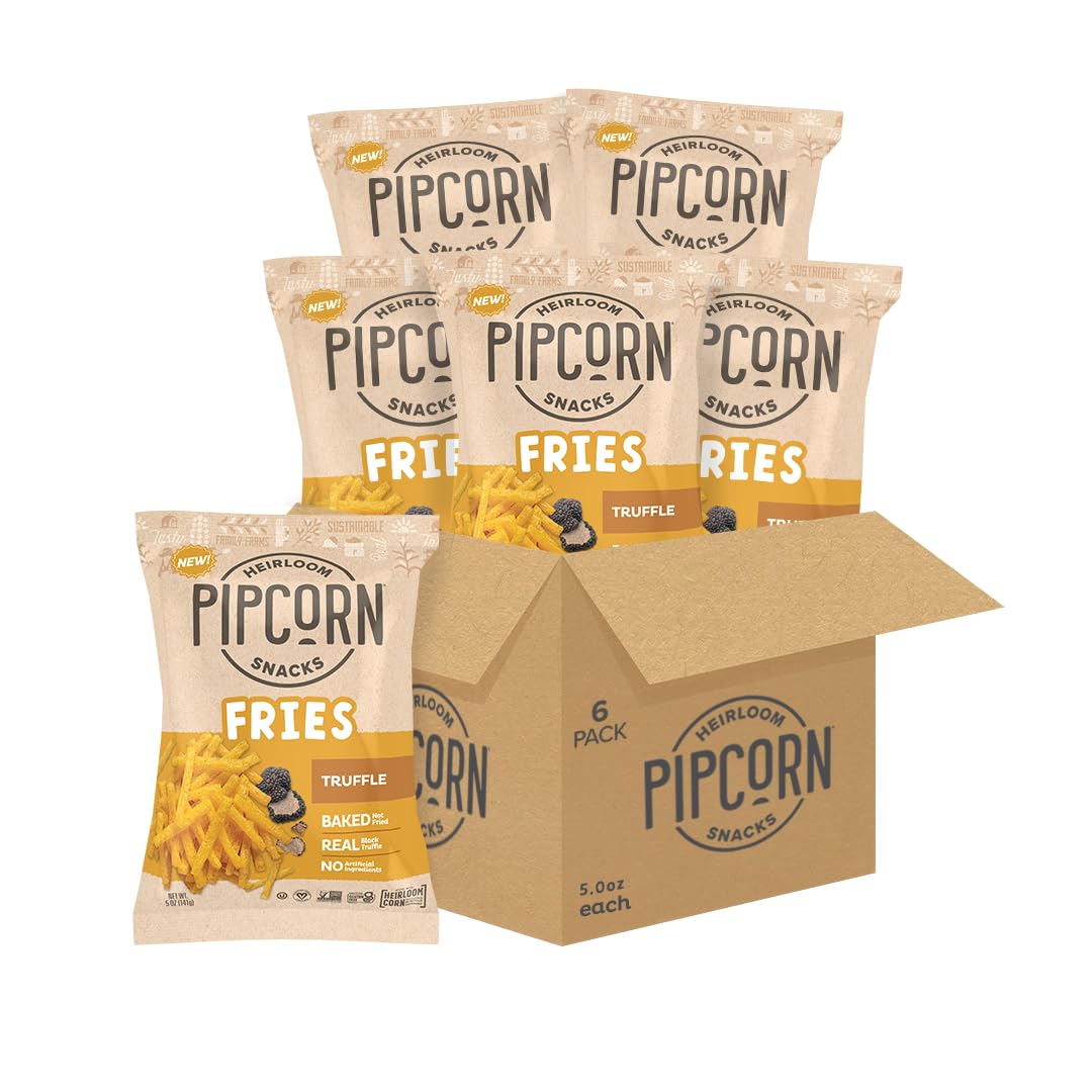 Heirloom Baked Truffle Fries By Pipcorn - 5Oz 6Pk - Healthy Snacks Gluten Free Snacks Non-Gmo Upcycled Heirloom Corn Flour Vegan Baked Not Fried Snacks