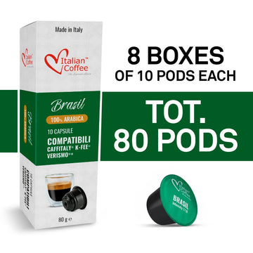 ITALIAN COFFEE FOR ESPRESSO LOVERS Coffee compact pieces for Verismo, CBTL, Caffitaly, K-fee Systems - 80 Pods Brazil Blend, 10 Count (Pack