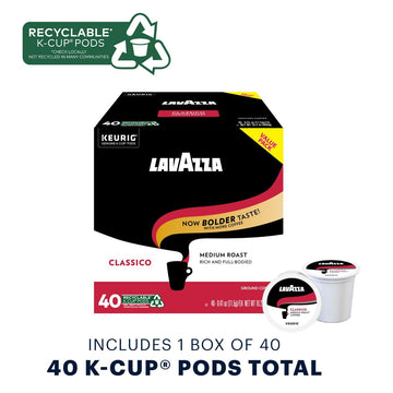 Lavazza Medium Roast Singleserve Coffee Kcups For Keurig Brewer, Classico, 40 Count
