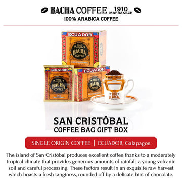 Bacha Coffee | San Crist Bal Ecuador Single Origin, 100% Arabica Beans, Medium Dark Roast, X12 Individually Wrapped Single Serv