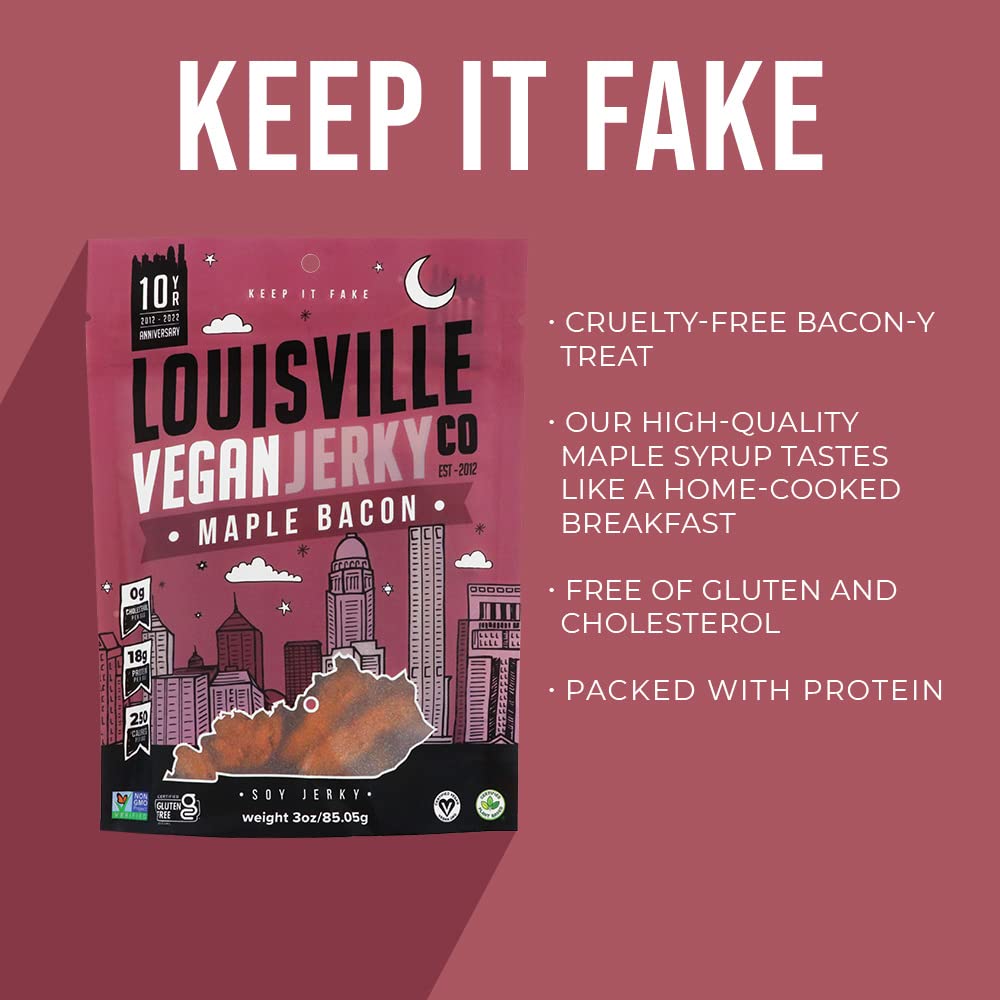 Louisville Vegan Jerky - Maple Bacon Flavor, Vegetarian & Vegan Friendly, 3 Ounce (Pack of 5)