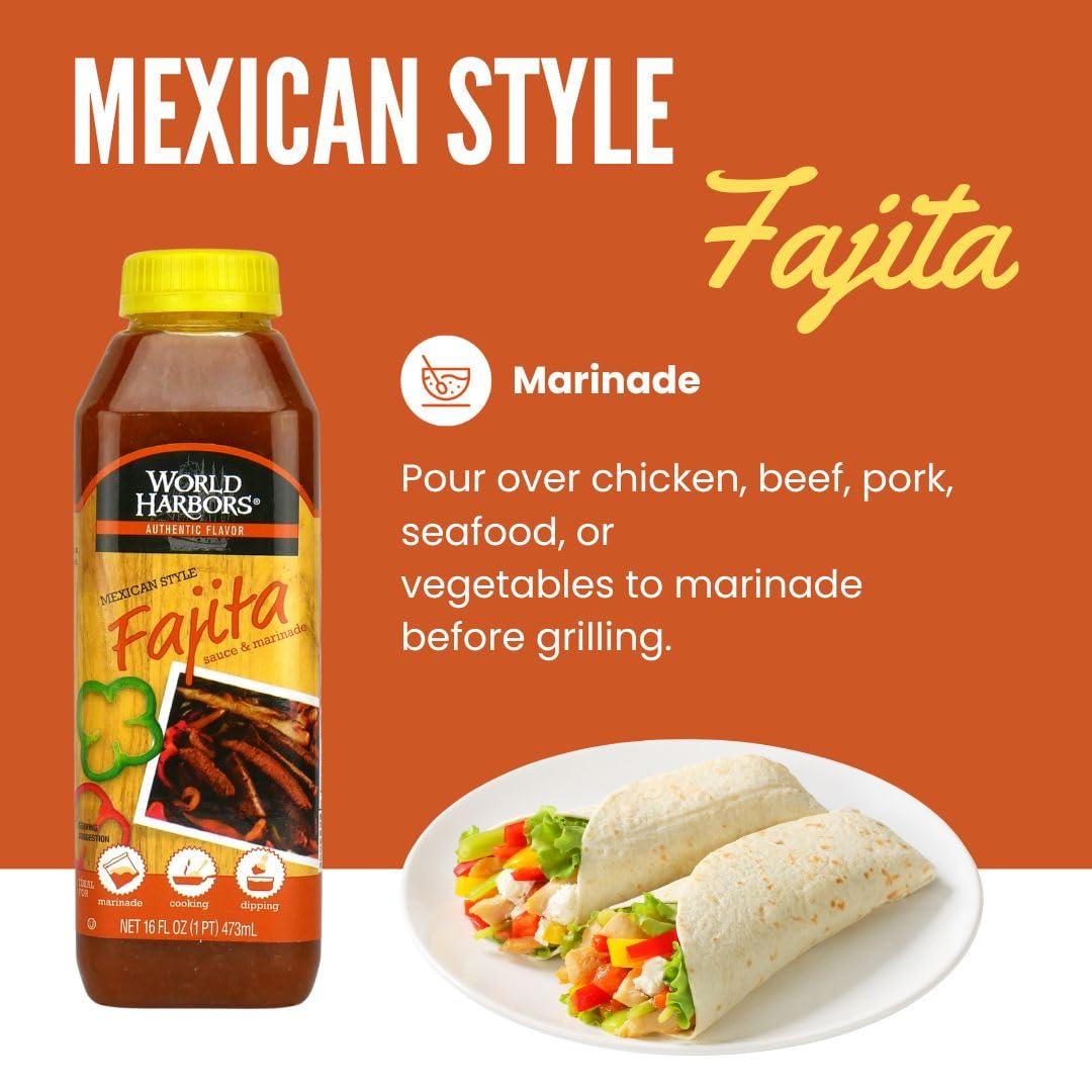 World Harbors Mexican Style Fajita Marinade Pure Mexican Flavors | Perfect For Fajita Meat, Fajita Chicken, And Fajita Veggies.