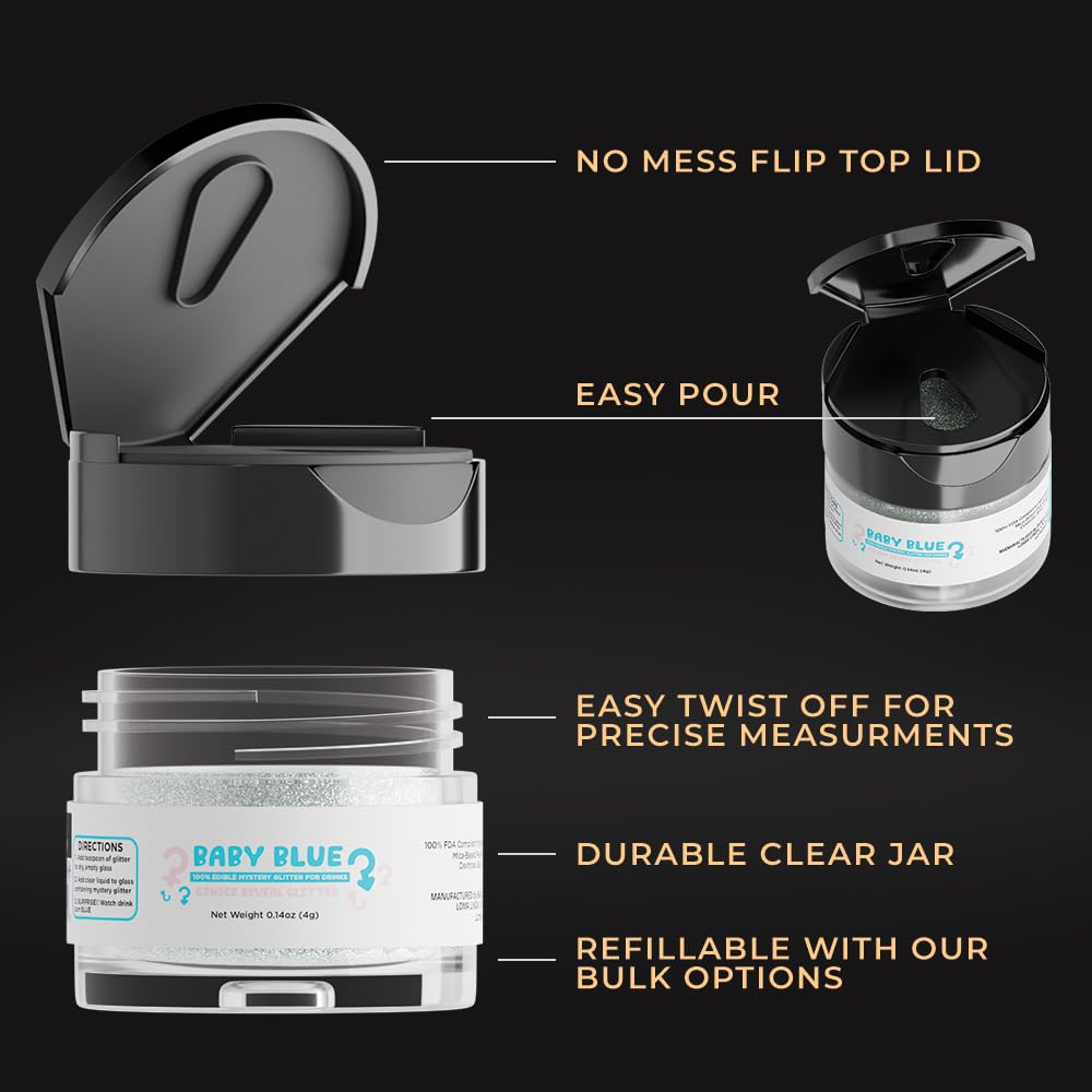 Bakell Brew Glitter Baby Blue Color Changing Edible Drink Glitter, 4g Jar for Cocktails and Beverages