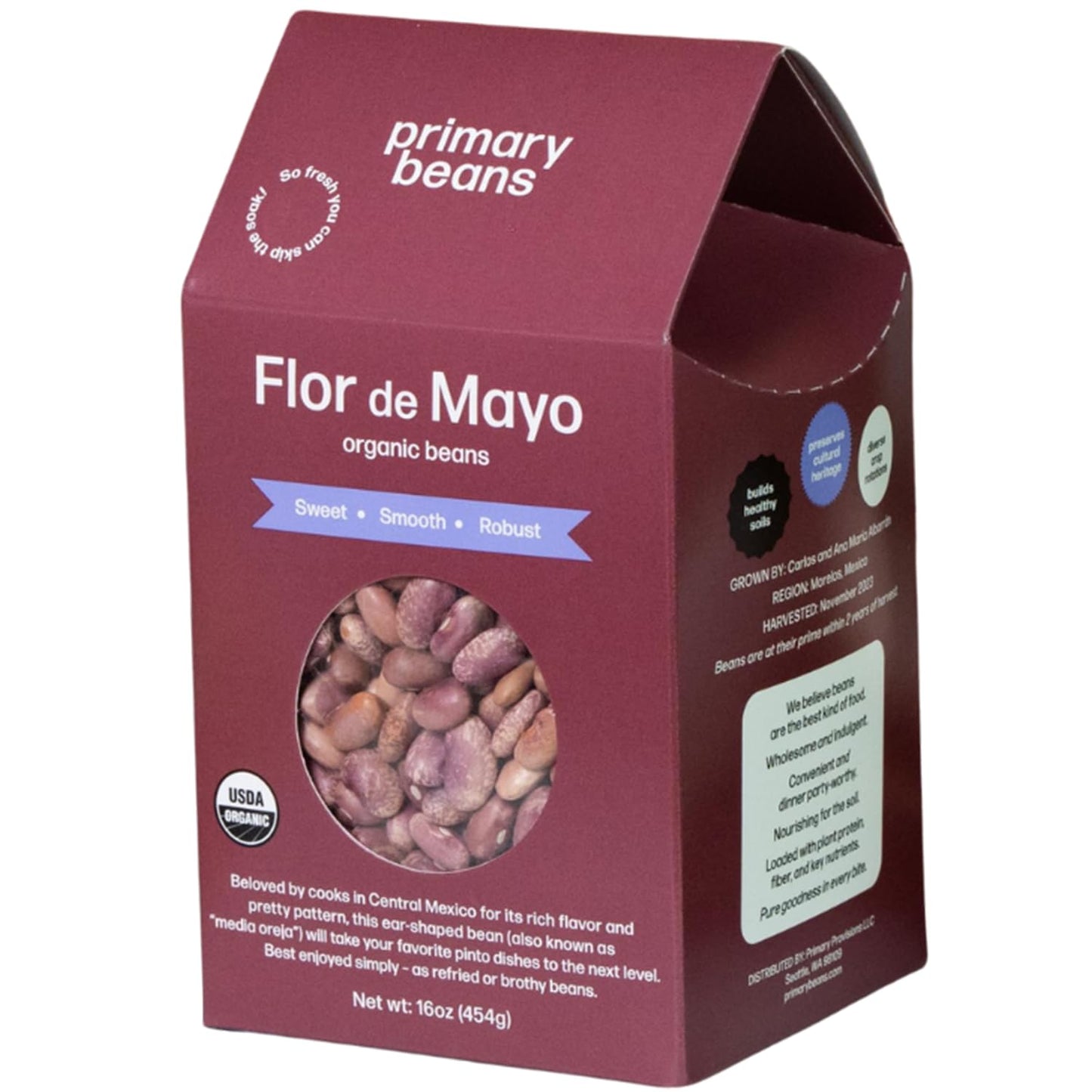 Primary Beans - Organic Flor de Mayo Dried Beans - Great for Refried Beans - Known as Media Oreja - Pair w/Chiles, Crema, Lime -