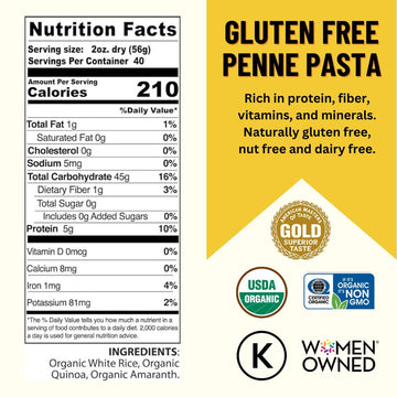 Mountain High Organics Gluten Free Organic Quinoa Pasta, Penne - 5Lb Bag
