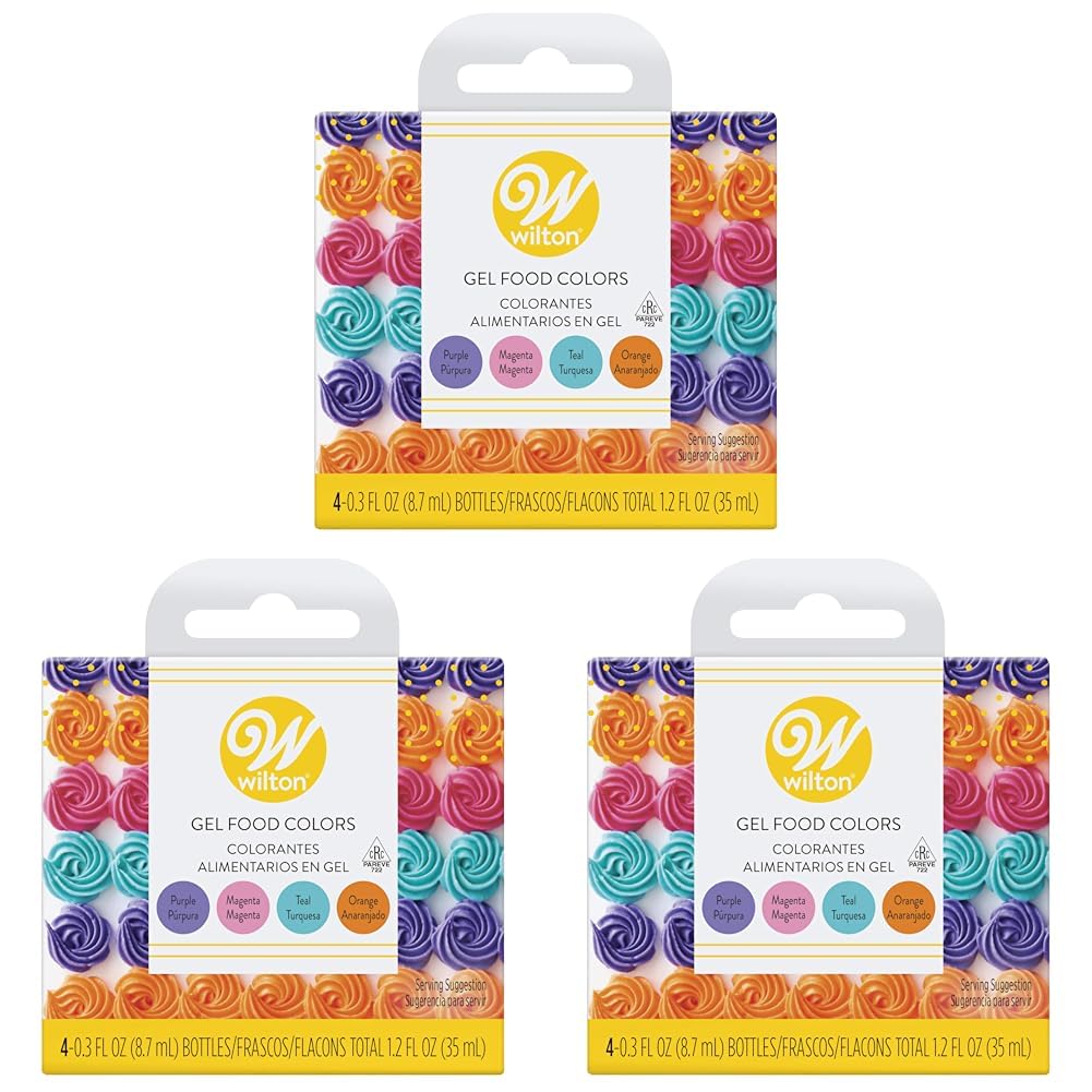 Wilton Neon Gel Food Color Set, Magenta, Orange, Teal And Purple (Pack Of 3)
