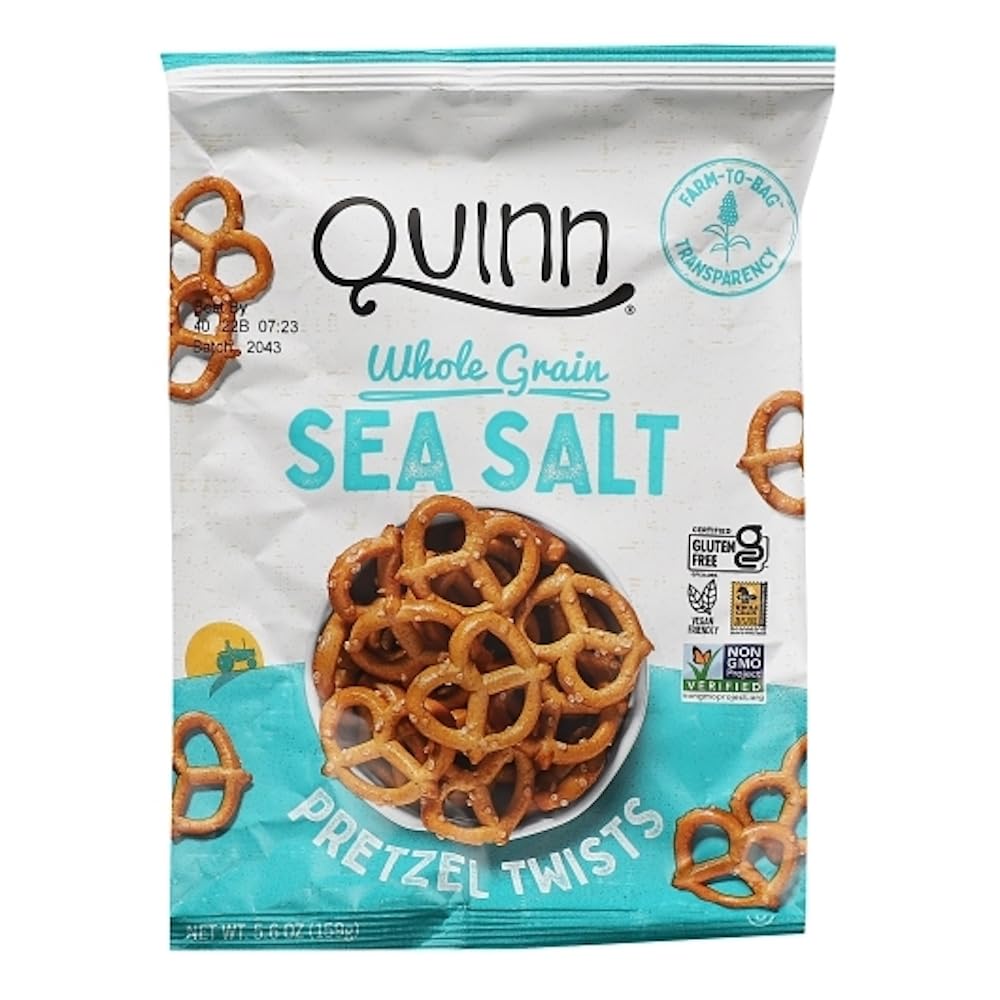 Quinn Whole Grain Sea Salt Pretzel Twists, Vegan, Gluten Free, 5.6 Ounce (Pack of 8)