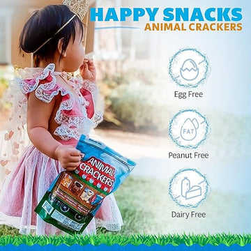Happy Snacks Animal Crackers - Plant Based Ingredients, Animal Crackers Snack Packs, Nut & Peanut Free, Fortified With Essential