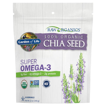 Chia Seeds 100% Organic for Smoothies, Pudding - Raw Organics Whole Seed Foods with Omega 3 Superfood, Fiber, Keto Friendly, Non