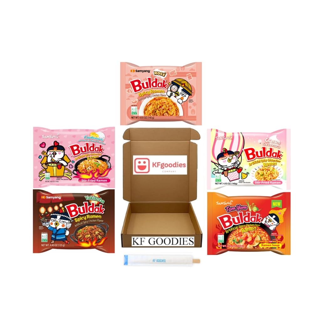 Samyang Buldak Hot Spicy Chicken Ramen Noodle Korean Stir-Fried Ramen (5, Carbonara, Cream Carbonara, Ros , Yakisoba, Tom Yum)