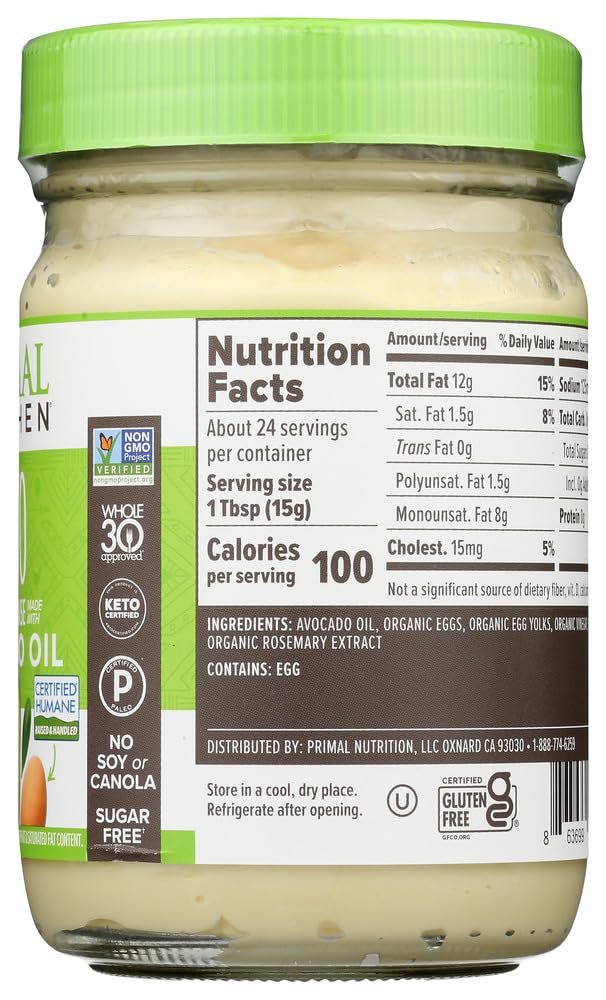 Primal Kitchen - Paleo Approved Avocado Oil Mayo, 12 Oz (4 Jars)
