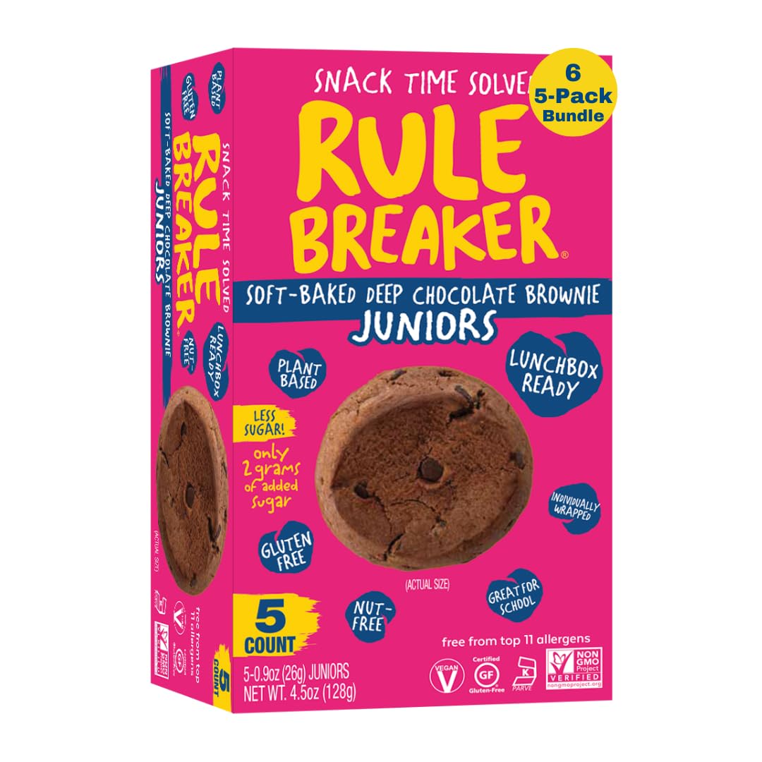 Rule Breaker Vegan & Gluten Free Cookies | Chocolate Brownie Juniors | Plant-Based Dairy Nut Soy Allergen Free Kosher | Soft-Baked Great Snacks For Kids & 18+ Uses 4.5 Ounce (Pack Of 6)