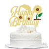 1 Pack Happy Birthday Cake Topper Glitter Sunflower Cake Pick Baby Shower,Sunflower Theme Party Decoration, Kids Boy Girl Birthd