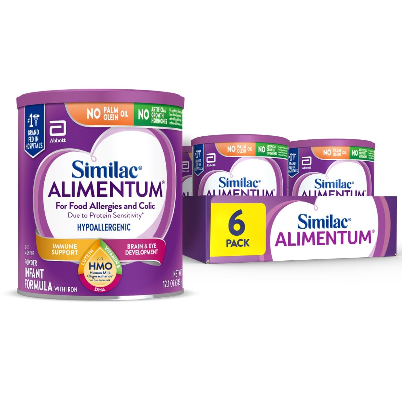 Similac Alimentum With 2-Fl Hmo Hypoallergenic Infant Formula, For Food Allergies And Colic Due To Protein Sensitivity, Baby Formula Powder, 12.1-Oz Can, Pack Of 6