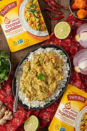 Tasty Bite Indian Hot and Spicy Coconut Vegetables, Microwaveable Ready to Eat Entr  e, 10 Ounce (Pack of 6)