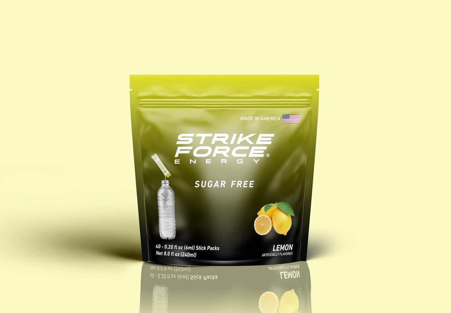 Strike Force Energy Drink Mix - Lemon Flavor - Natural Tasting Caffeine Drink - Turn Any Drink into a Healthy Energy Drink - Zero Calories Keto Friendly Sugar Free Pre Workout (40 Liquid Packs)