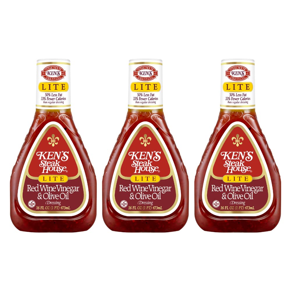 Kens Steak House Lite Red Wine & Olive Oil Dressing - 16 Fl Oz (Pack of 3)