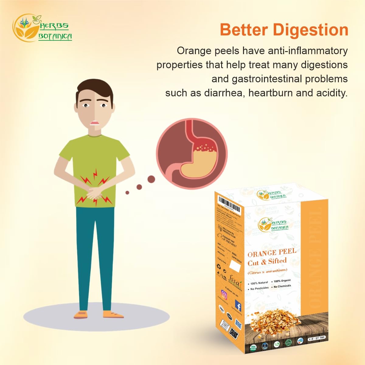 Herbs Botanica Dried Orange Peel Organic Cut & Sifted 8 oz Vegan Non-GMO Gluten-Free