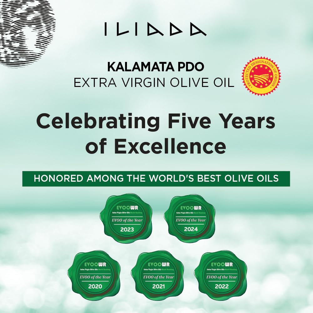 Iliada Kalamata PDO Extra Virgin Olive Oil, Cold Pressed, 500mL, Monovarietal Koroneiki, Polyphenol Rich